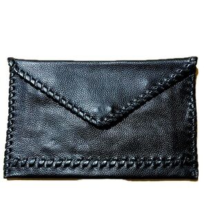 LAGGO Stitched Polka Black Pebble Leather Envelope Clutch NWOT